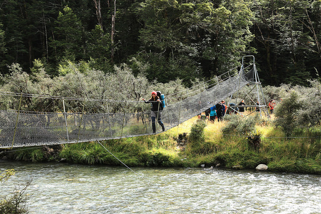 Crossing a swing bridge